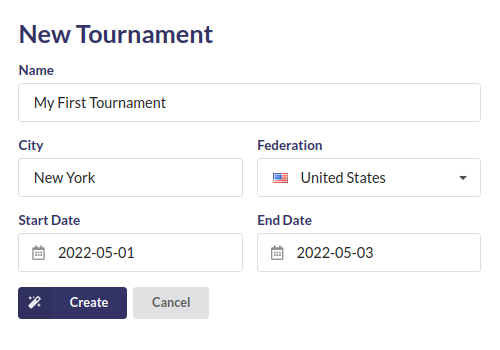 New Tournament Screen
